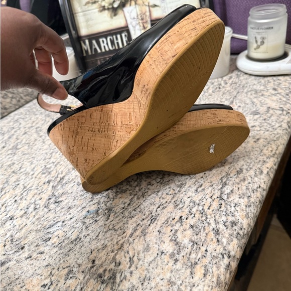 Stuart Weitzman Riviera Patent Leather Cork Wedge Slingback Sandals 8.5 - Picture 5 of 7